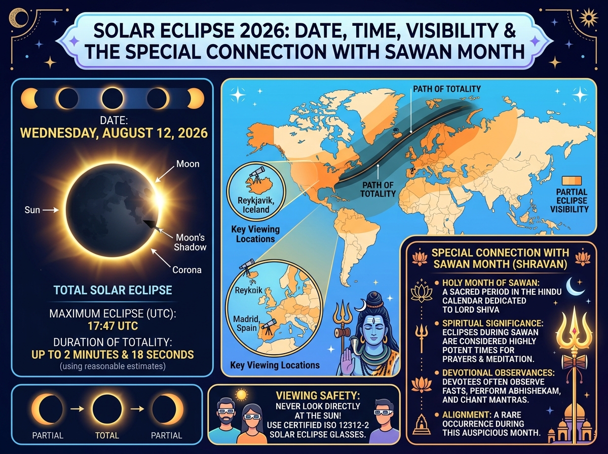 Solar Eclipse 2026: Date, Time, Visibility and Special Connection With Sawan Month