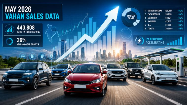 May 2026 Vahan Sales Data: Passenger Vehicle Registrations Surge 26%, Tata Beats Mahindra Again