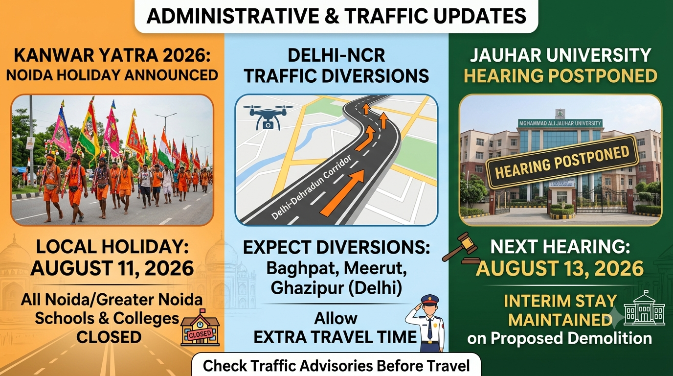 Kanwar Yatra 2026: Noida Holiday, Traffic Diversions and Special Arrangements in Delhi-NCR; Jauhar University Hearing Postponed