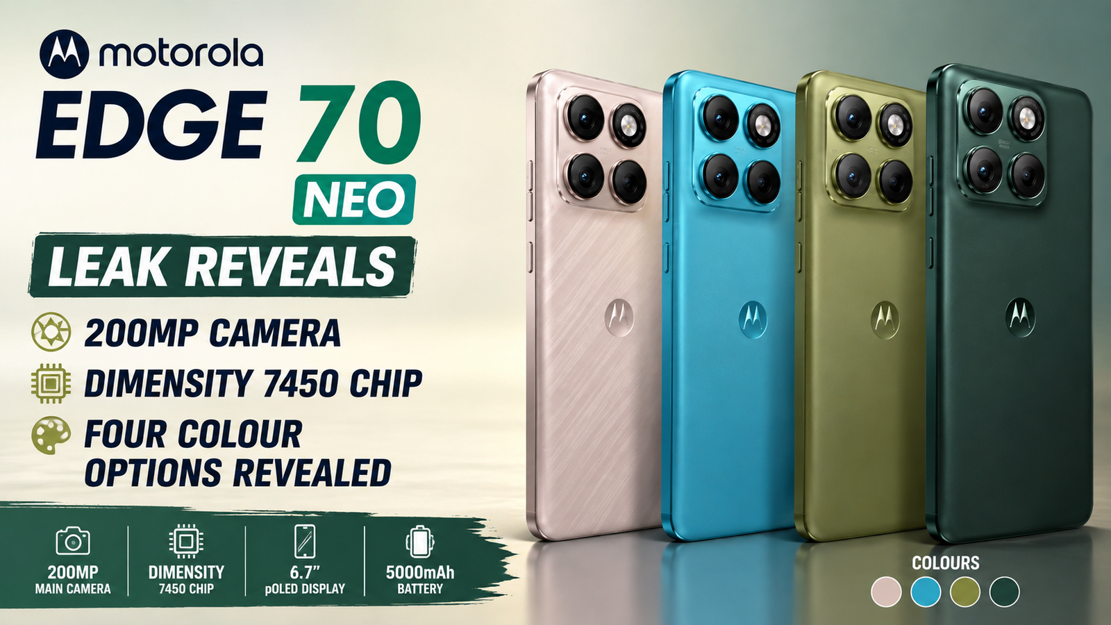 Motorola Edge 70 Neo Leak: 200MP Camera, Dimensity 7450 Chip and Four Colour Options Revealed